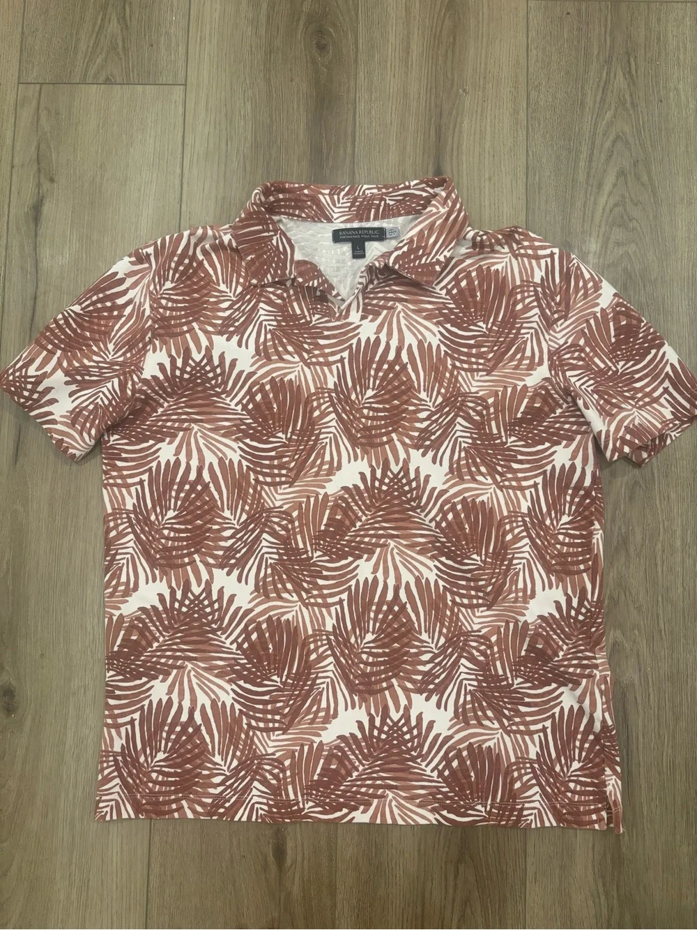 Banana Republic Men's Rust and Cream Tropical-Print Polo